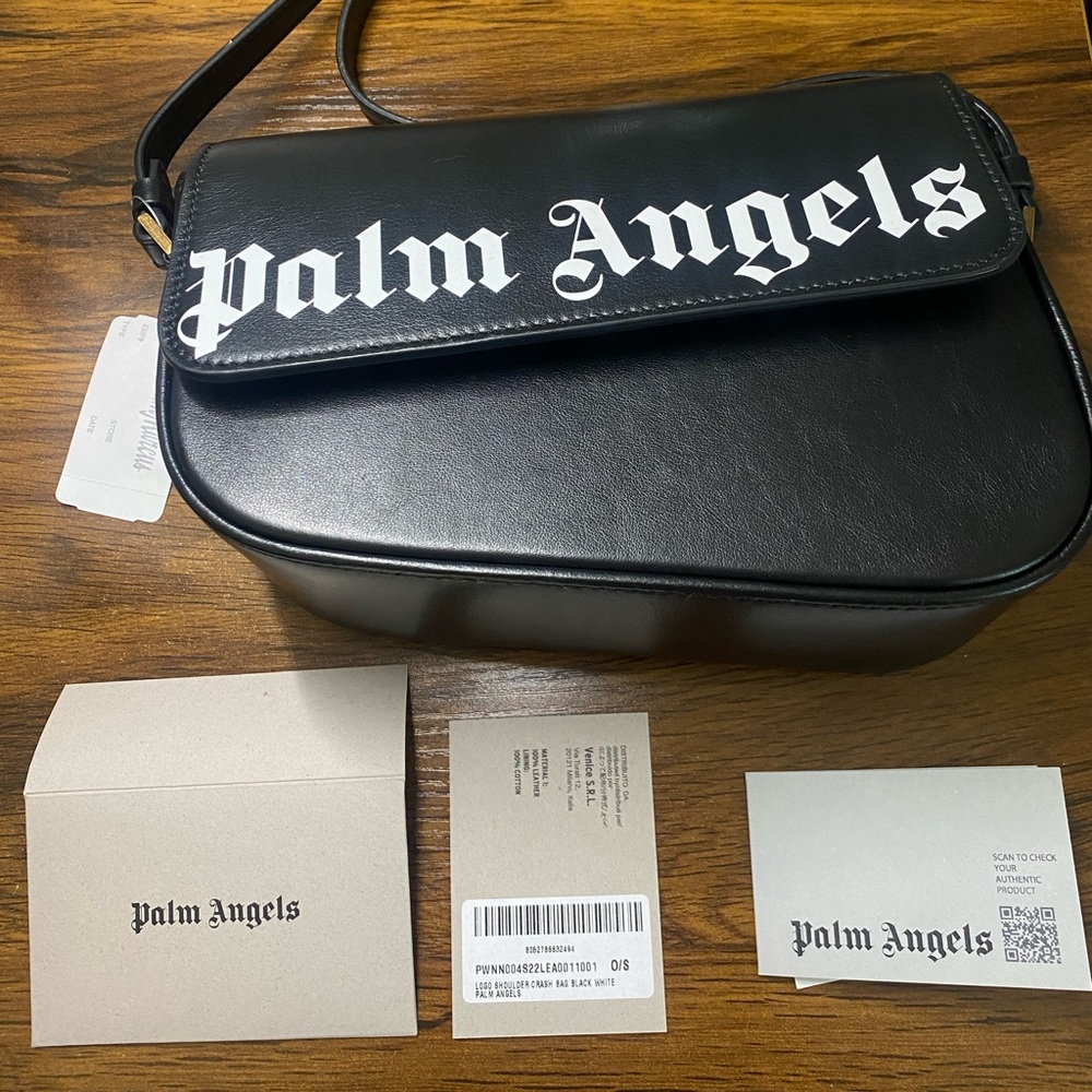 Palm Angels Black and white crossbody bag purse